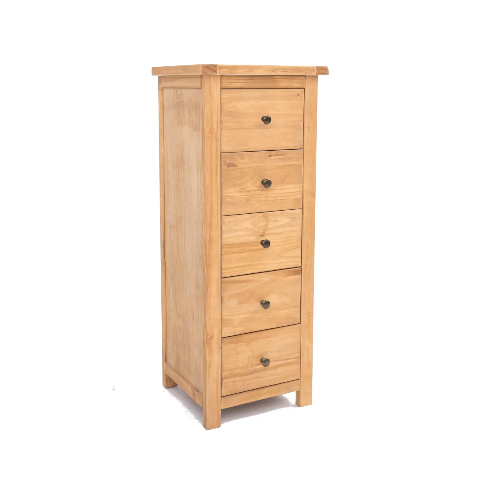 Cabinet Bits Lugo 5 Drawer Narrow Chest of Drawers Brass Knob in Light Brown 2