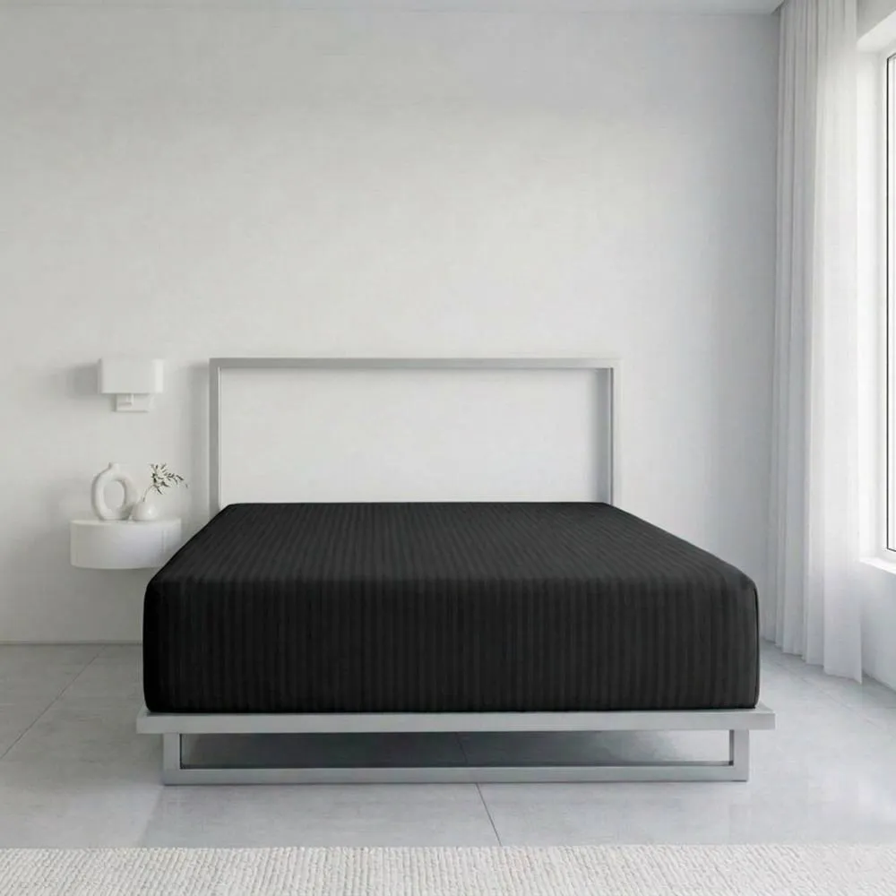 Snug City Luxury Satin Stripe T250 Cotton Rich Soft Extra Deep 30cm Fitted Sheet in Black