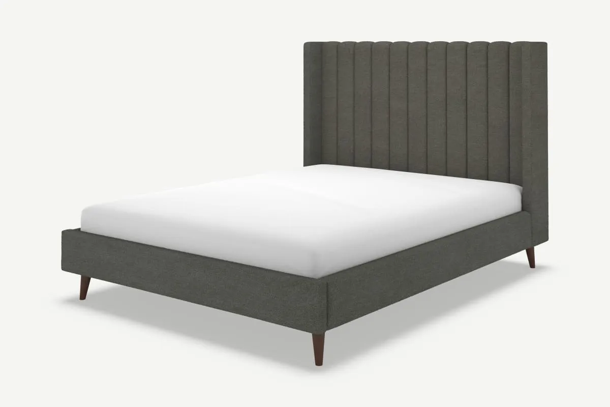 Cory Super King Size Bed, Granite Grey Boucle with Walnut Stain Oak Legs