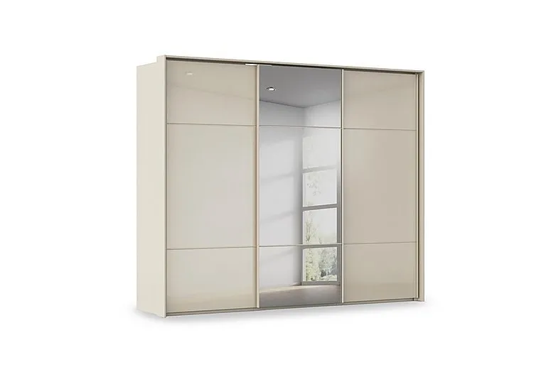Haven 280cm 3 Door Slider Wardrobe with 2 Glass Doors and 1 Mirror Door