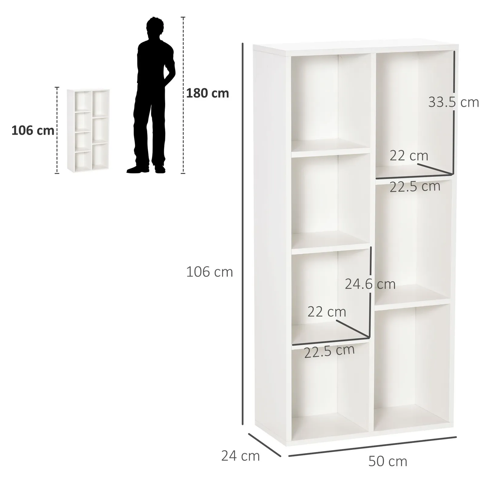 HOMCOM Bookcase Modern Bookshelf Cabinet for Home Office in White 3