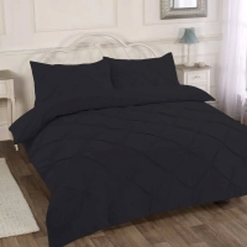 Homes-Linen Luxury Alexandra Pintuck Pleated Duvet Cover Set in Black
