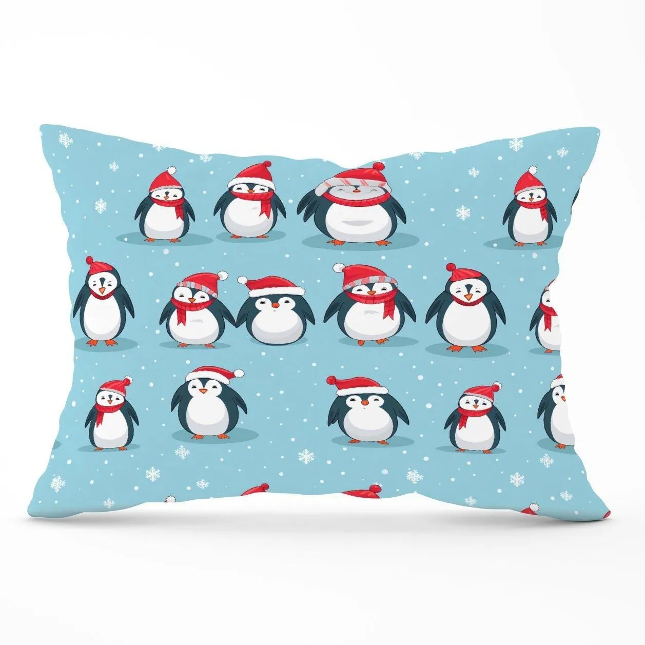 Warren Reed - Designer Adorable Santa Penguins Cushions in Blue