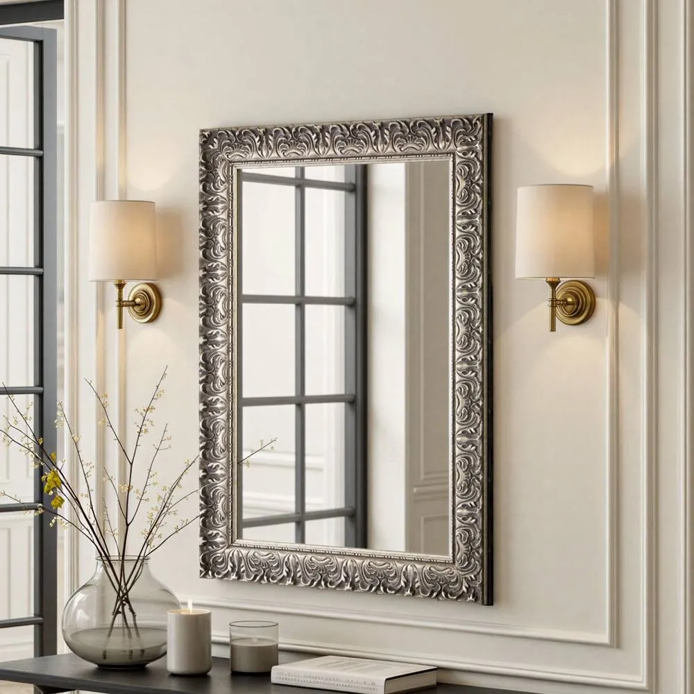 Yearn Mirrors Carved Framed Bevelled Mirror Silver 77x62cm 2