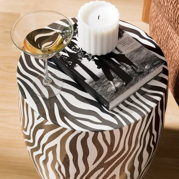 Metal Drum Zebra Print Side Table 5