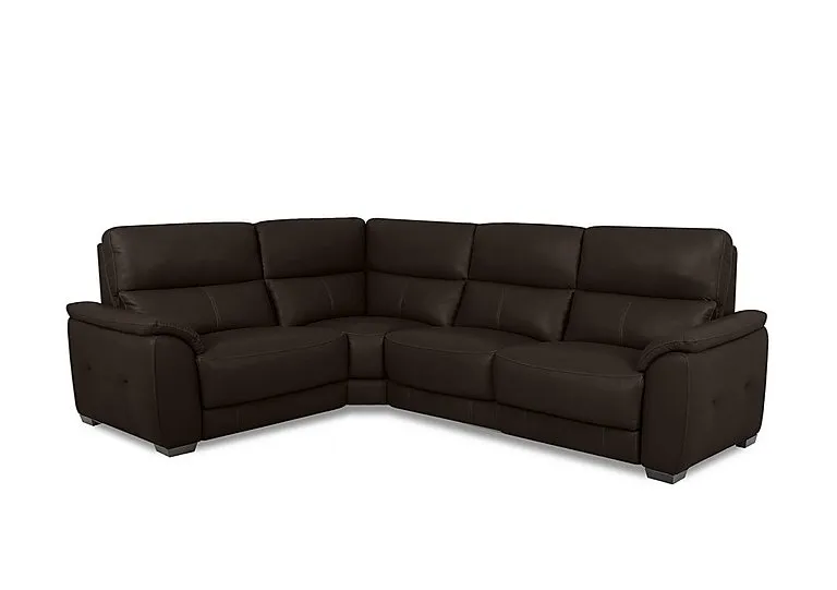 Saffron Small Leather Left Hand Facing Corner Sofa - Dark Chocolate