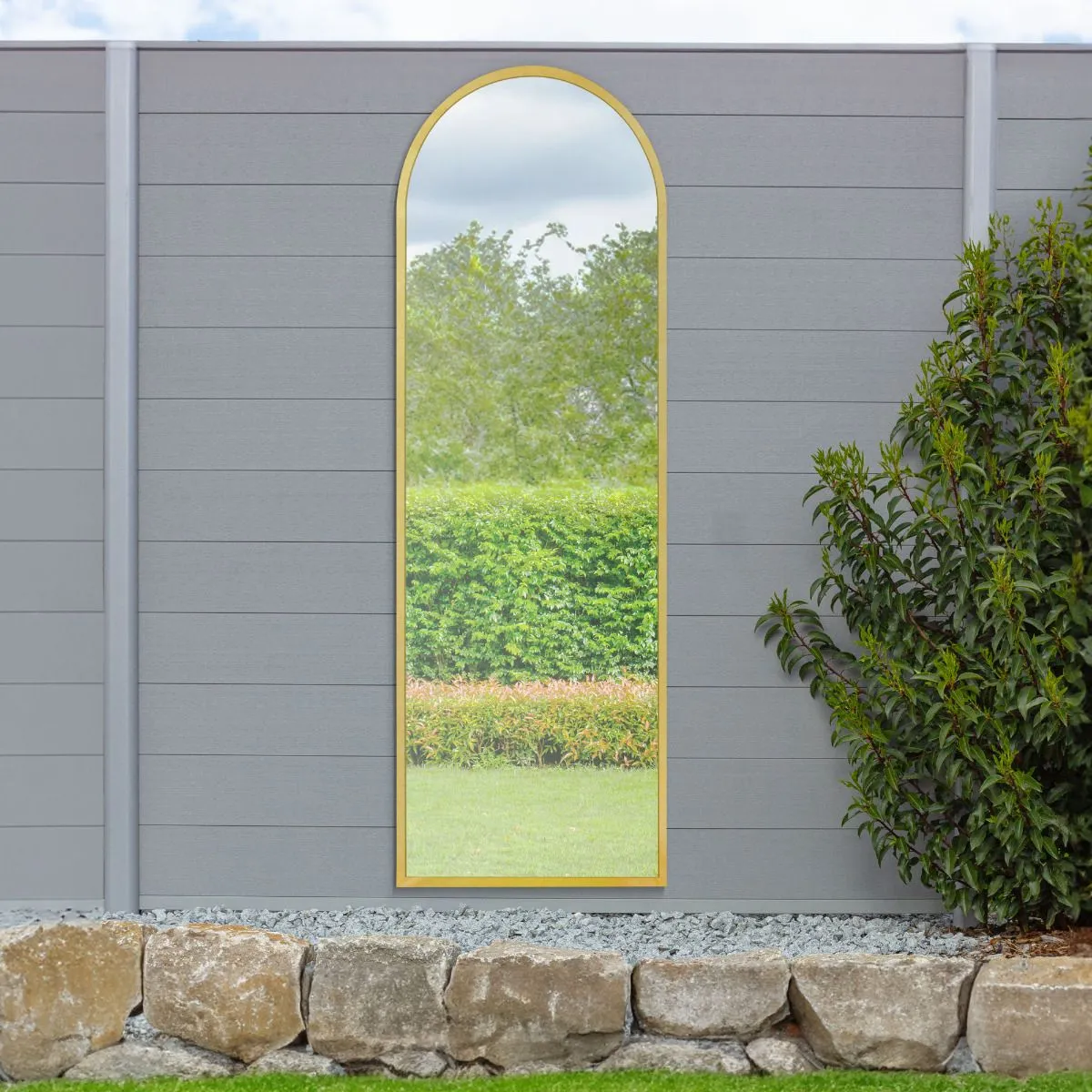 MirrorOutlet Gold Framed Arched Garden Wall Mirror 71" X 24" (180CM X 60CM) 6