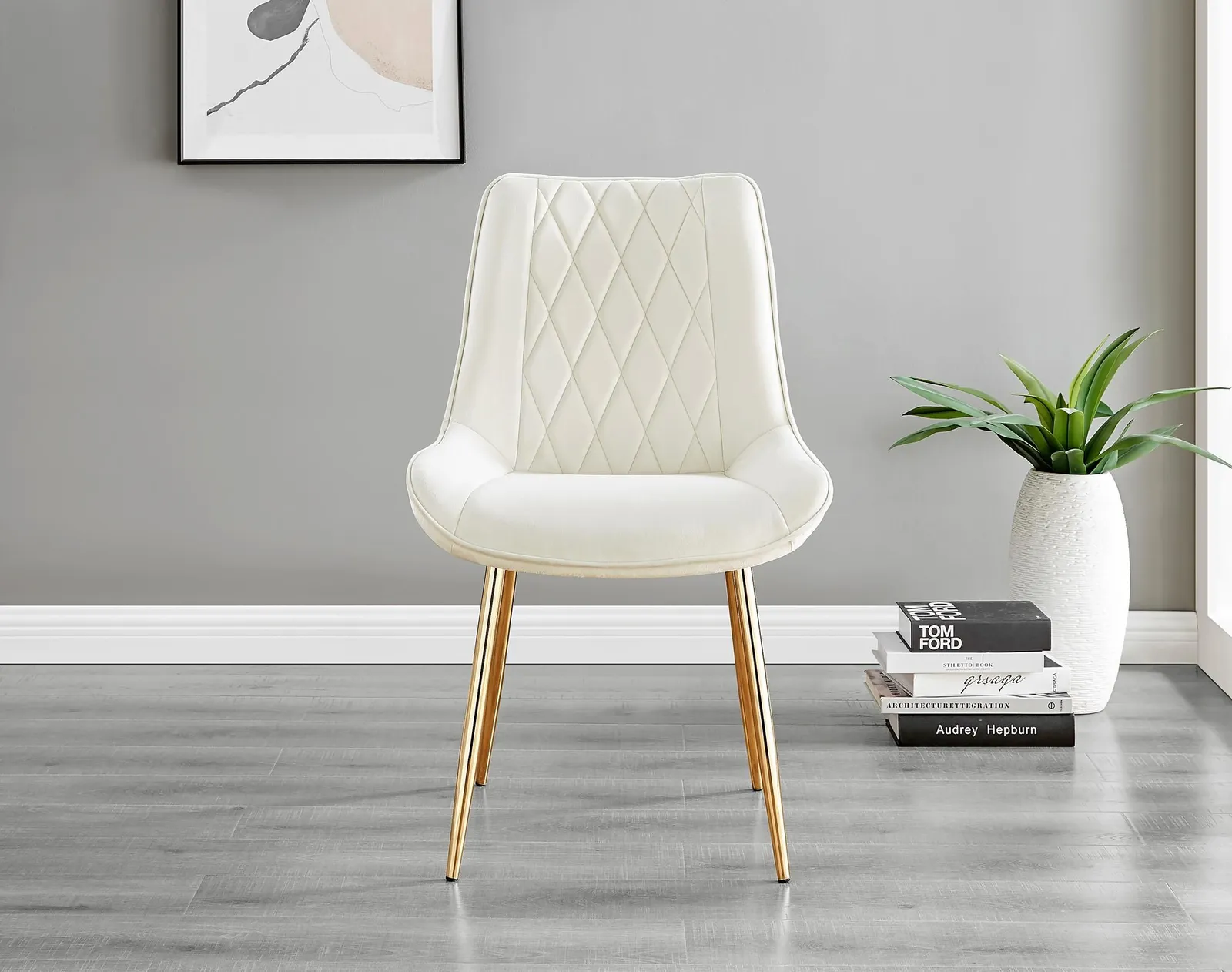 FurnitureboxUK Giovani 4 Grey Dining Table & 4 Pesaro Gold Leg Chairs in Cream 6