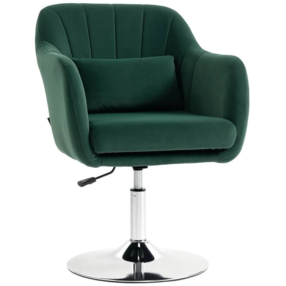 HOMCOM Retro Velvet Swivel Tub Chair with Steel Frame Dark Green 2