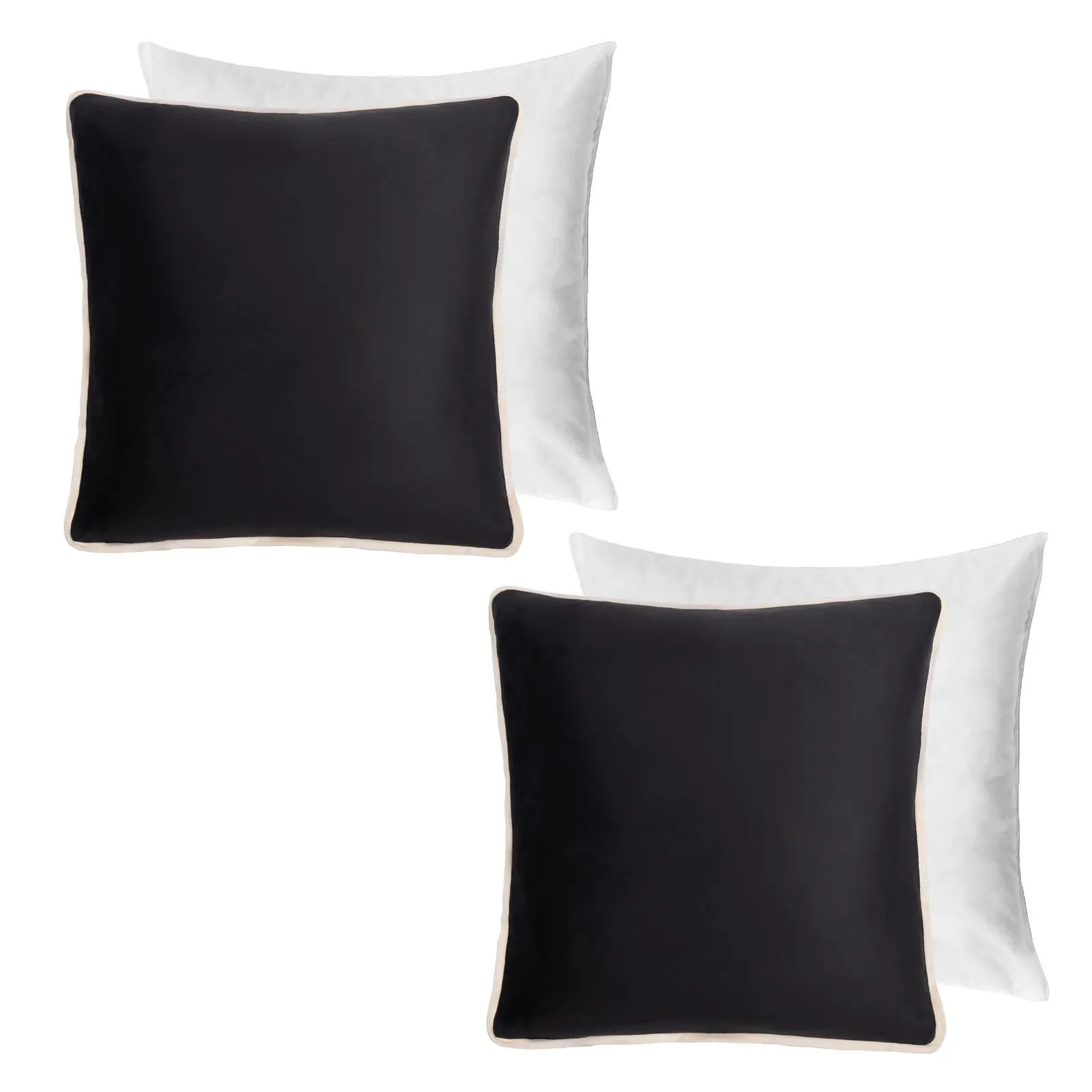 OHS 2 Pack Matte Velvet Piped Filled Cushion Covers Home Decor Set in Black