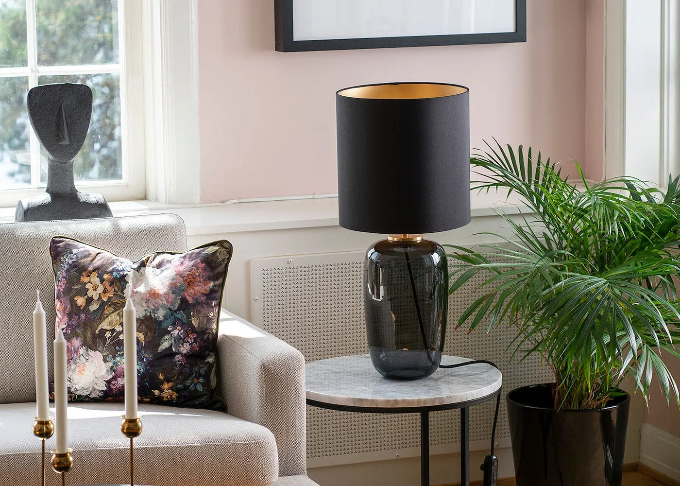 Hadeland Glassverk Vega Table Lamp Grey & Brass with Black Shade 3