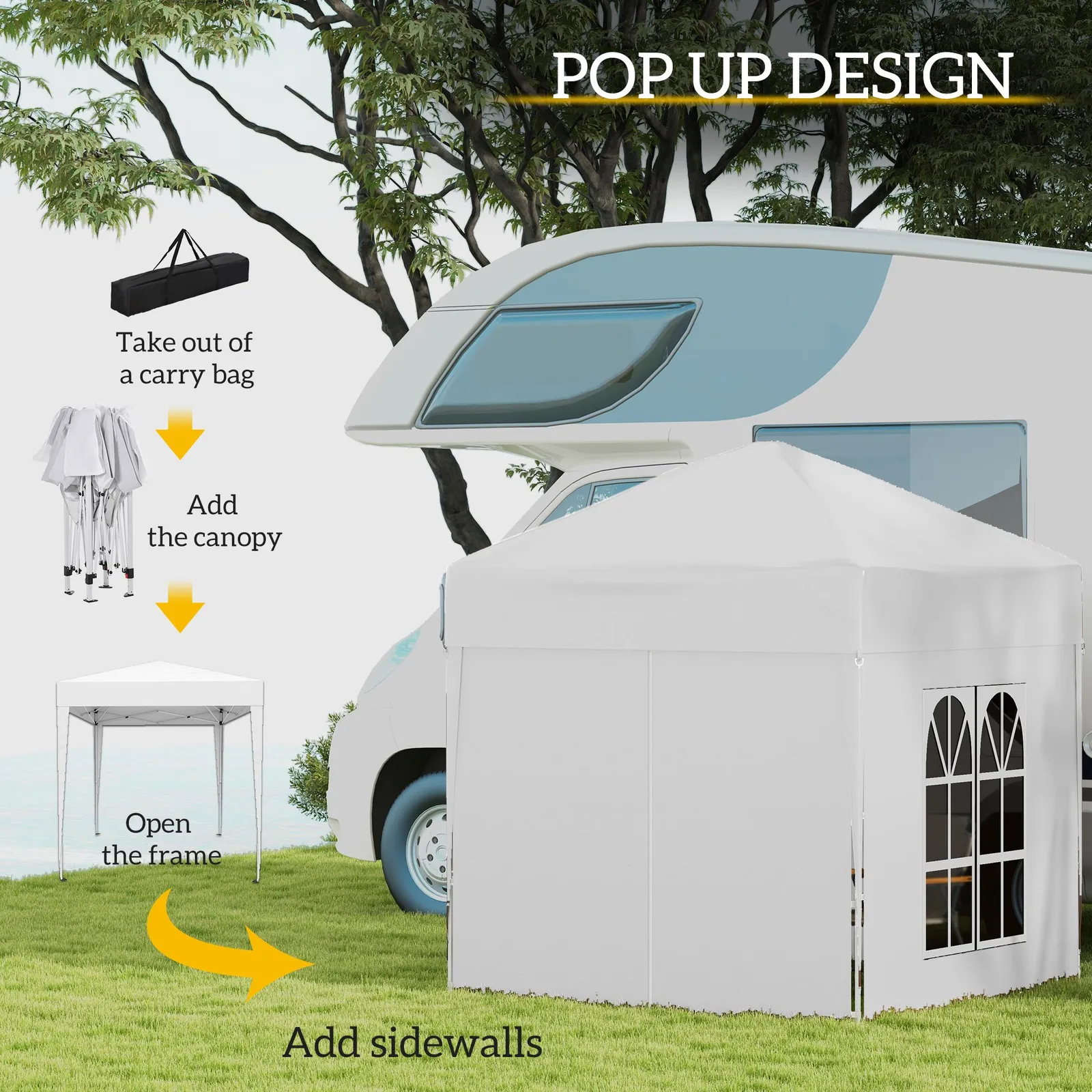 OUTSUNNY 2mx2m Pop Up Gazebo Party Tent Canopy Marquee with Storage Bag in White 4