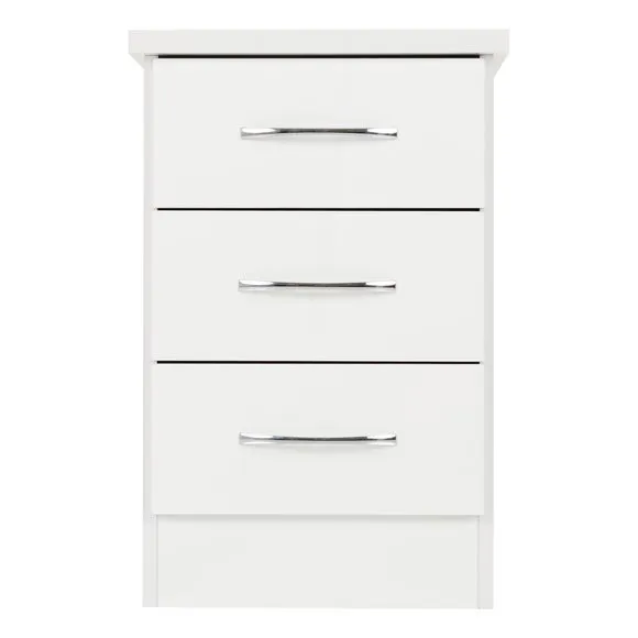 Return - Nevada 3 Drawer Bedside Table, White 4