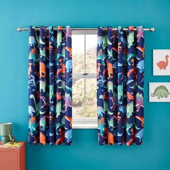Bright Dino Blackout Eyelet Curtains 2