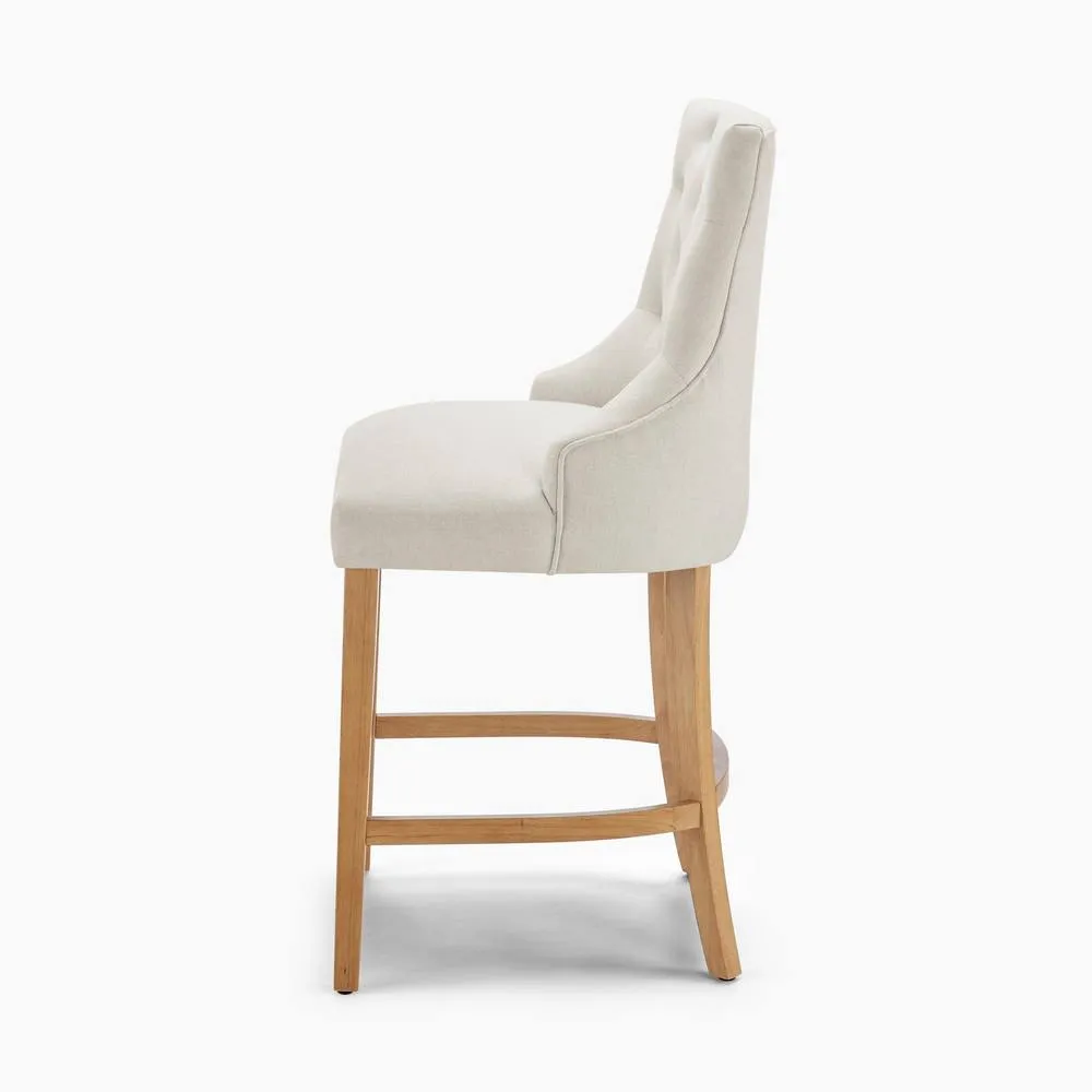 FurnitureboxUK 2x Belgravia Beige Fabric Bar Chairs Oak Effect Legs 6