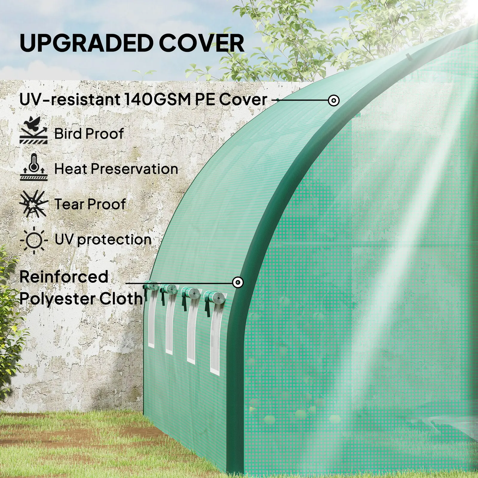 OUTSUNNY Tunnel Greenhouse, Upgraded Structure, Hinged Doors, 4 x 3(m) in Green 4