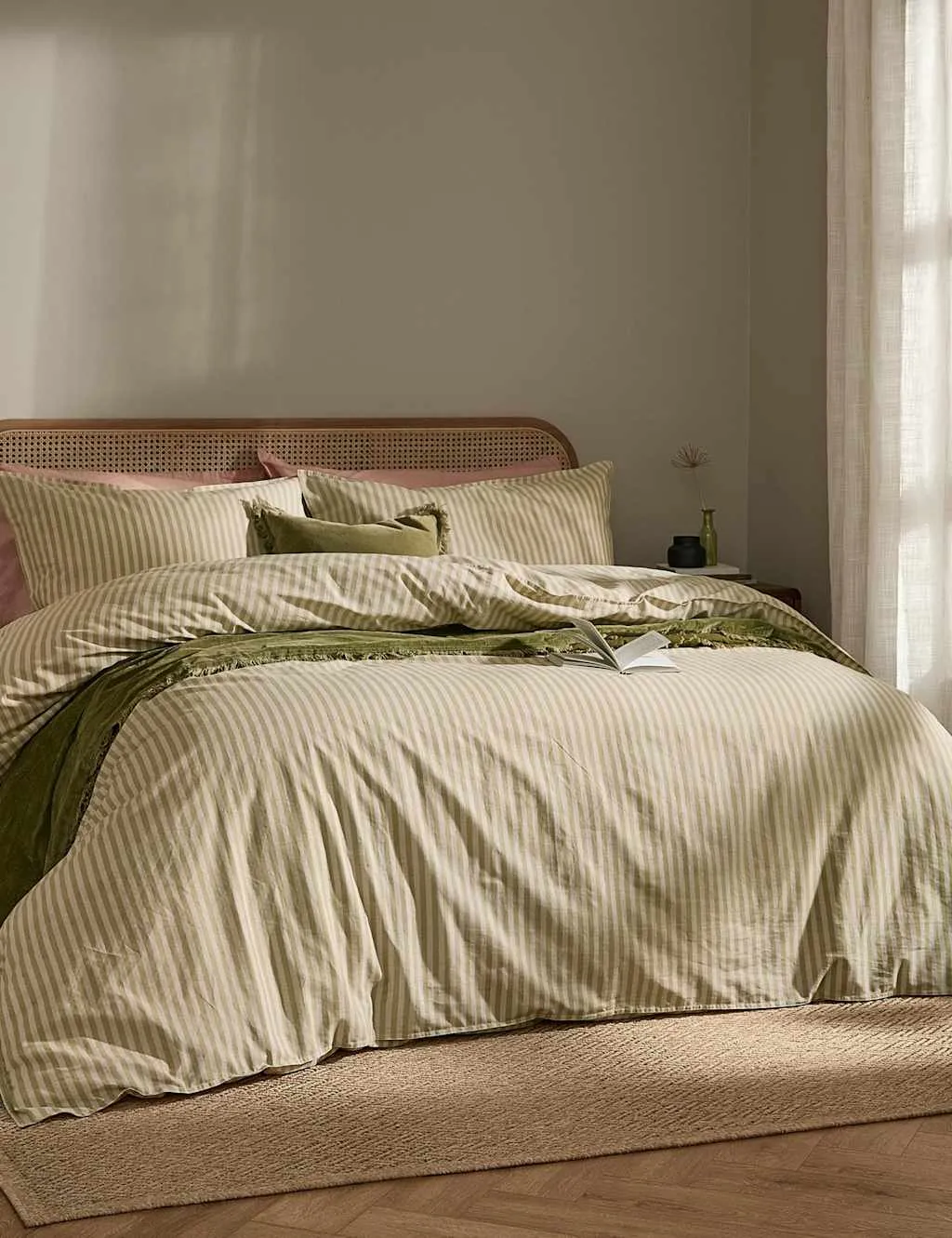 YARD Pure Cotton Marlow Stripe Duvet Cover Green Mix