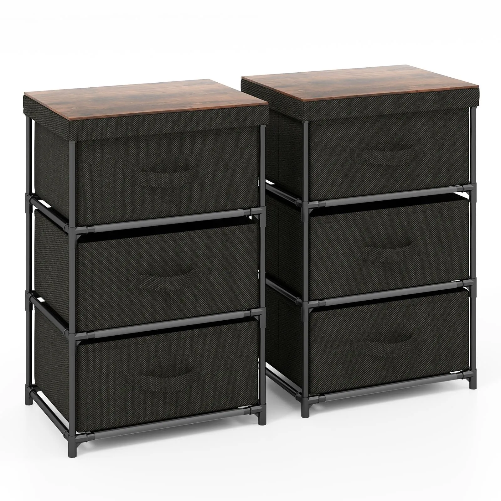 Costway 3-Tier Fabric Dresser Fabric Nightstand Home Organizer Unit w/3 Drawers in Black