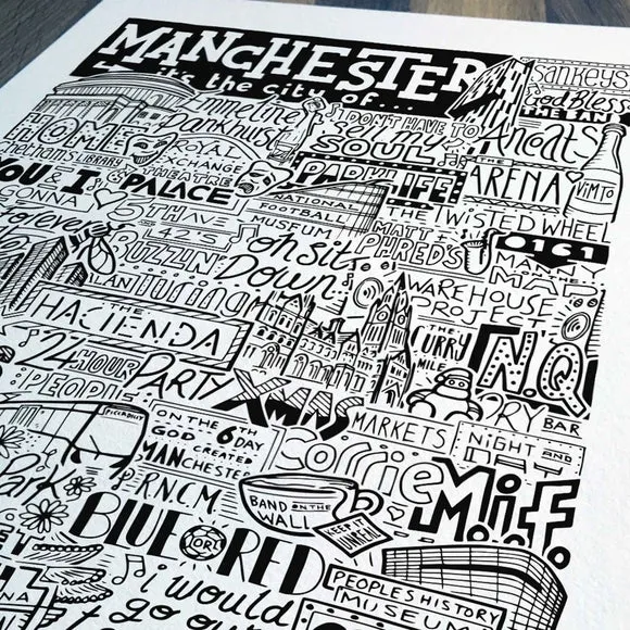 Sketchbook Design Manchester Landmarks Framed Print 2