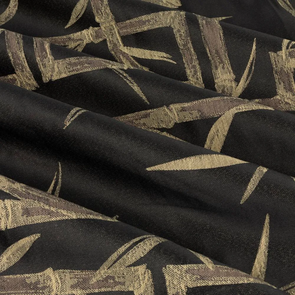 Paoletti Bamboo Fully Lined Jacquard Eyelet Curtain Pair in Black 6