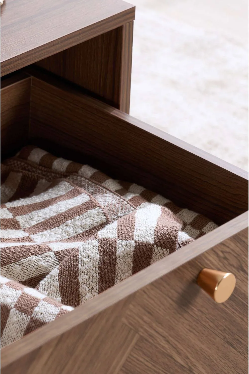 Birlea Herringford 1 Drawer Coffee Table with storage Walnut Parquet Design in Brown 6