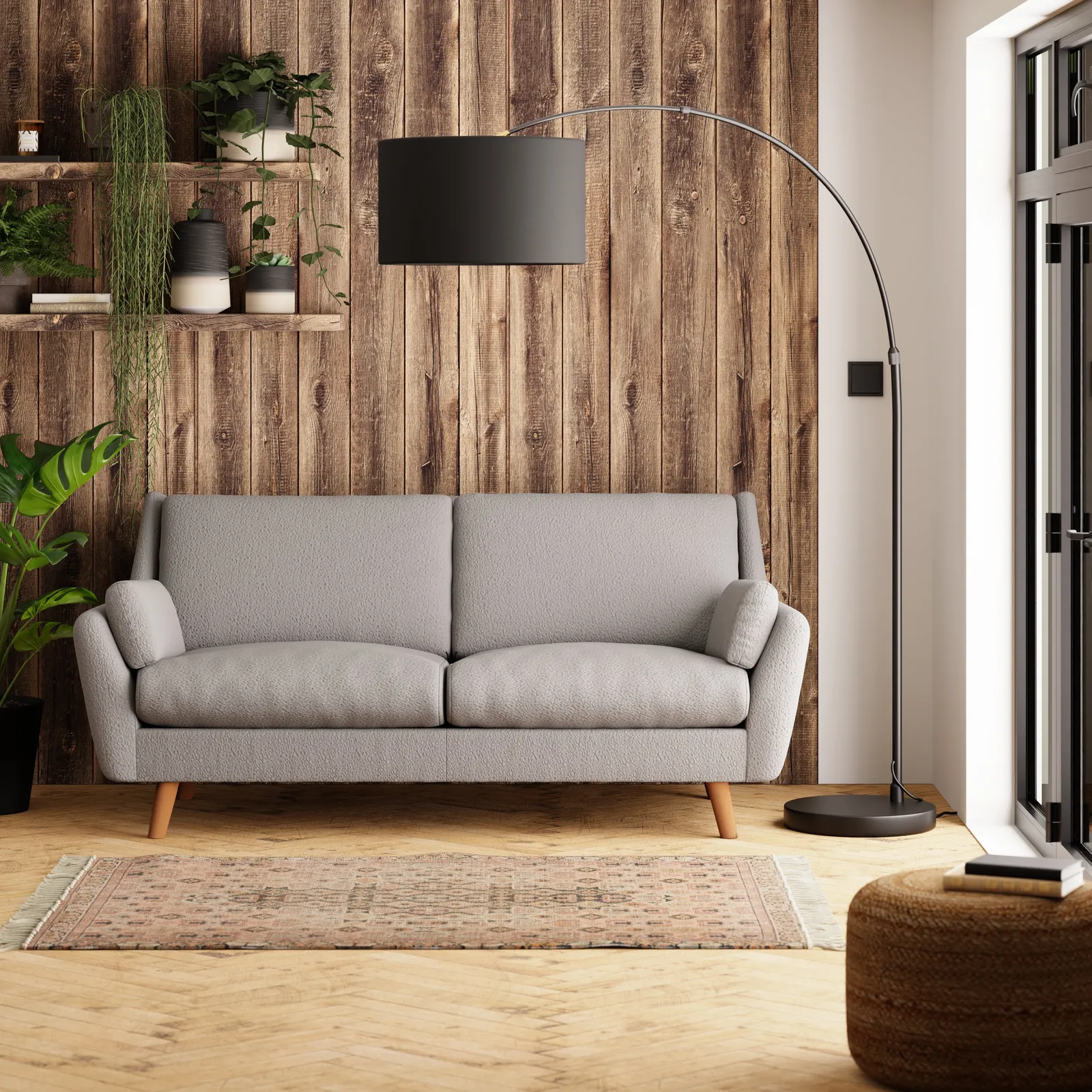 Milo Chunky Boucle 3 Seater Sofa Light Grey