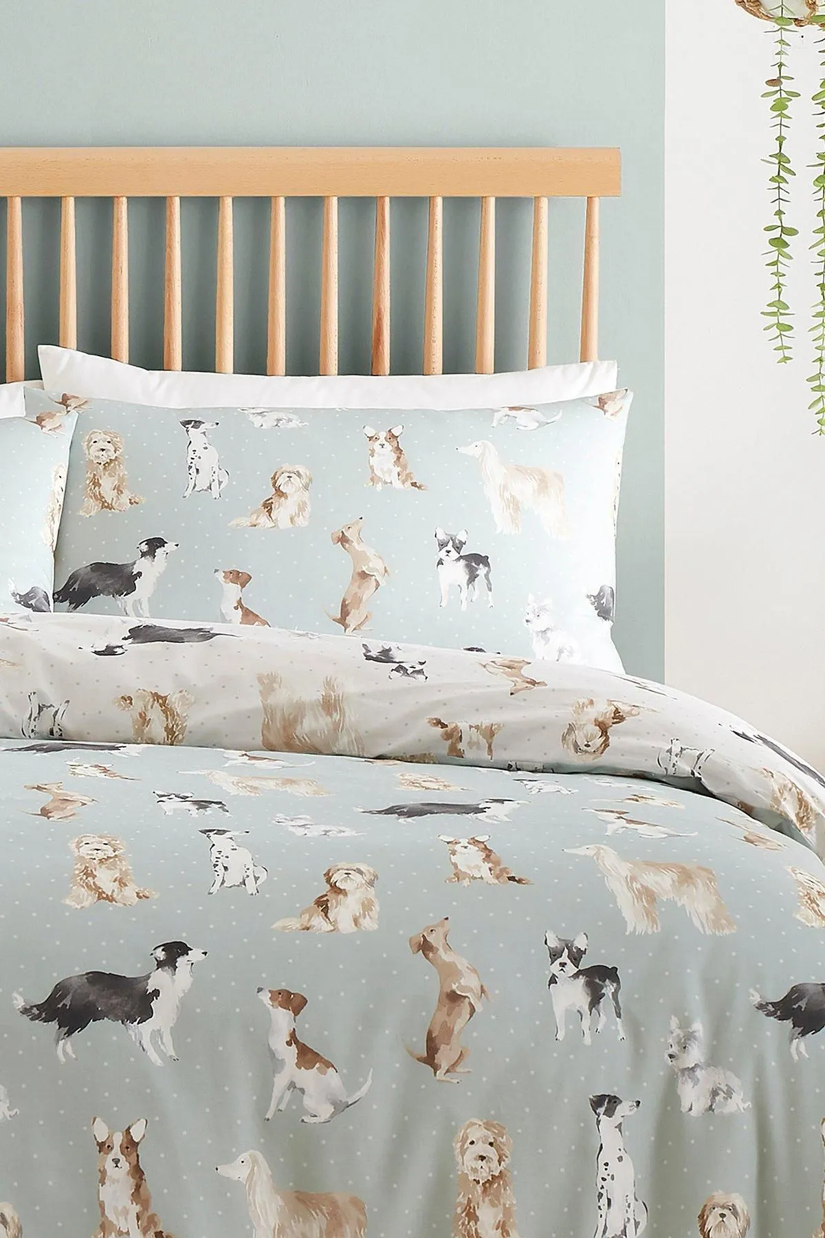 Fusion 'Cute Dogs' Easycare Duvet Cover Set in Duck Egg Blue 2
