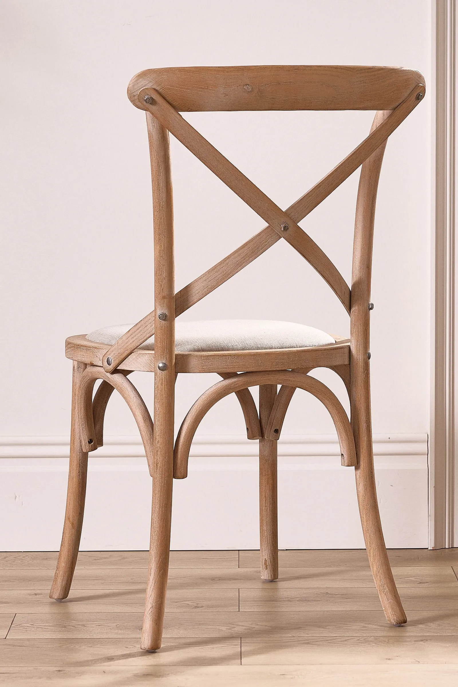 Dibor Set of 2 Rustic Vintage Nemours Solid Wood Frame Home Furniture Dining Chairs in Natural 3