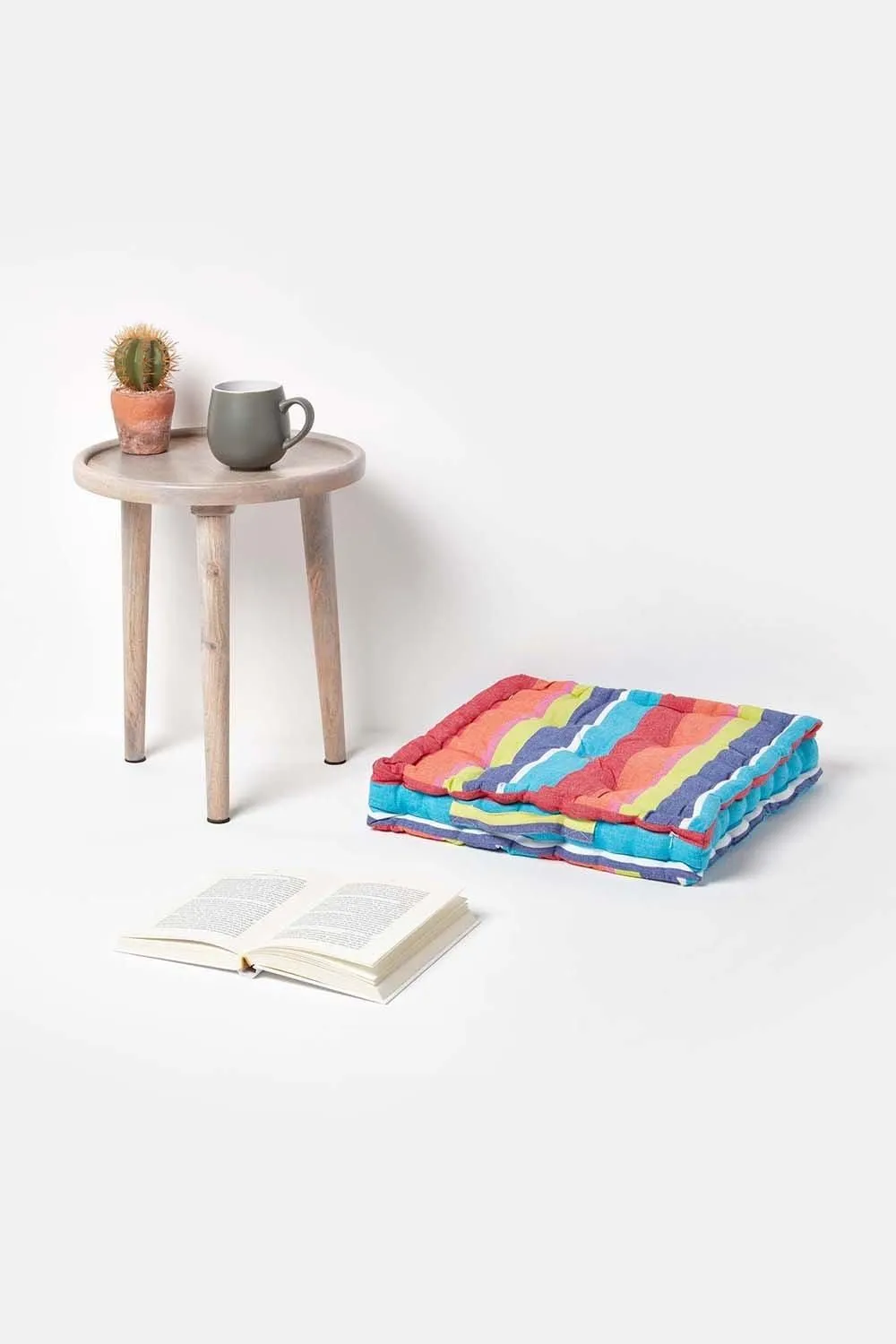 Homescapes Cotton Multicoloured Stripe Floor Cushion 2