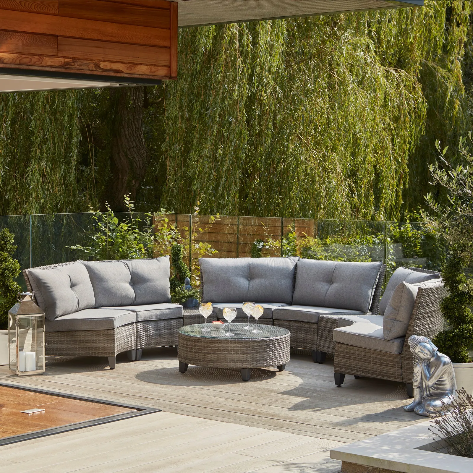 Cancun 6 Seater Grey Half Moon Sofa Set Light Grey