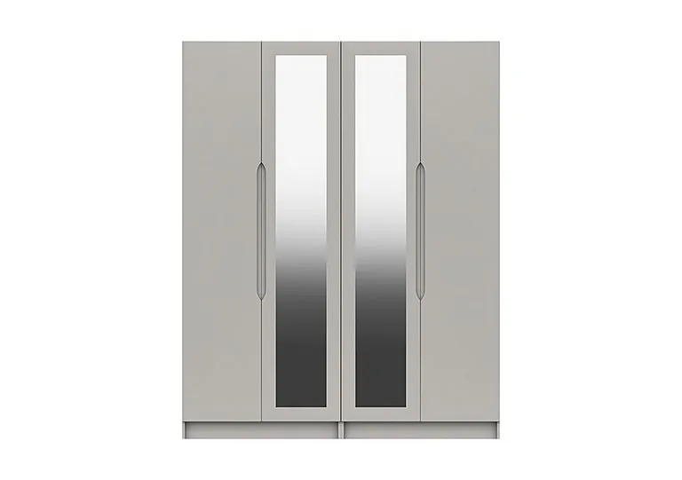 St Pancras 4 Door Tall Wardrobe with 2 Mirrors - Light Grey Gloss