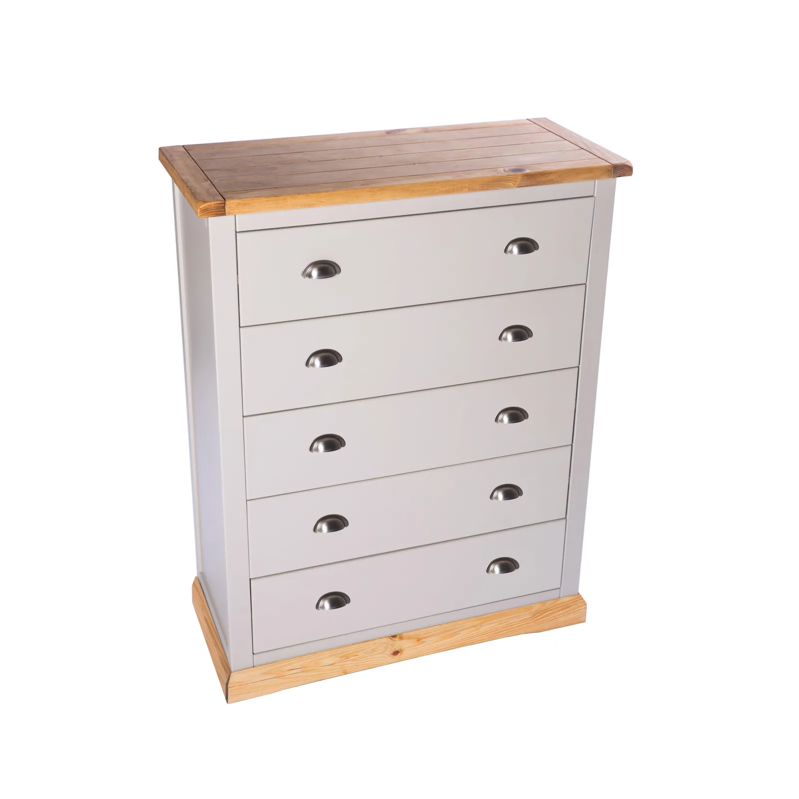 Cabinet Bits Bomporto 5 Drawer Chest of Drawers Chrome Cup Handle in Light Grey 3