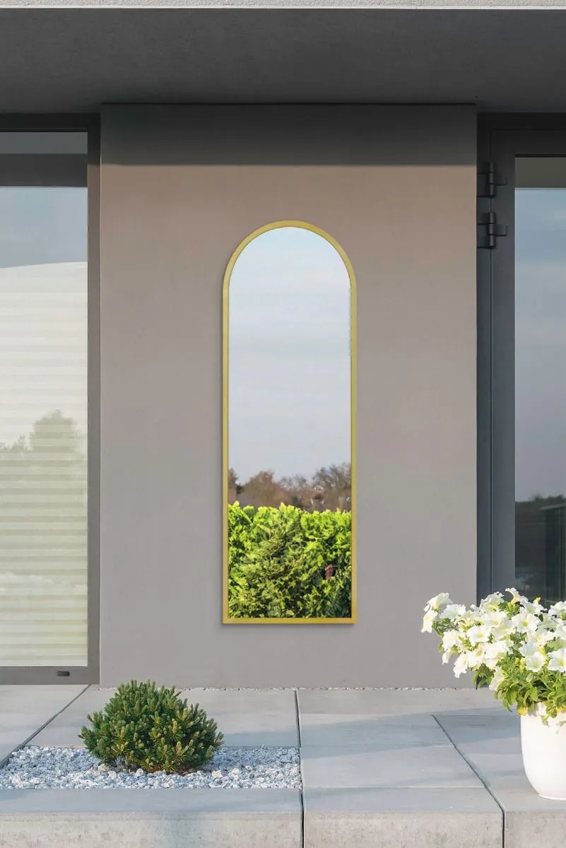 MirrorOutlet Gold Metal Framed Arched Garden Wall Mirror 63" X 21" (160CM X 53CM)