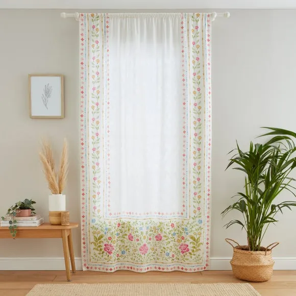 Cotton Bordered Tile Print Slot Top Voile Panel 4