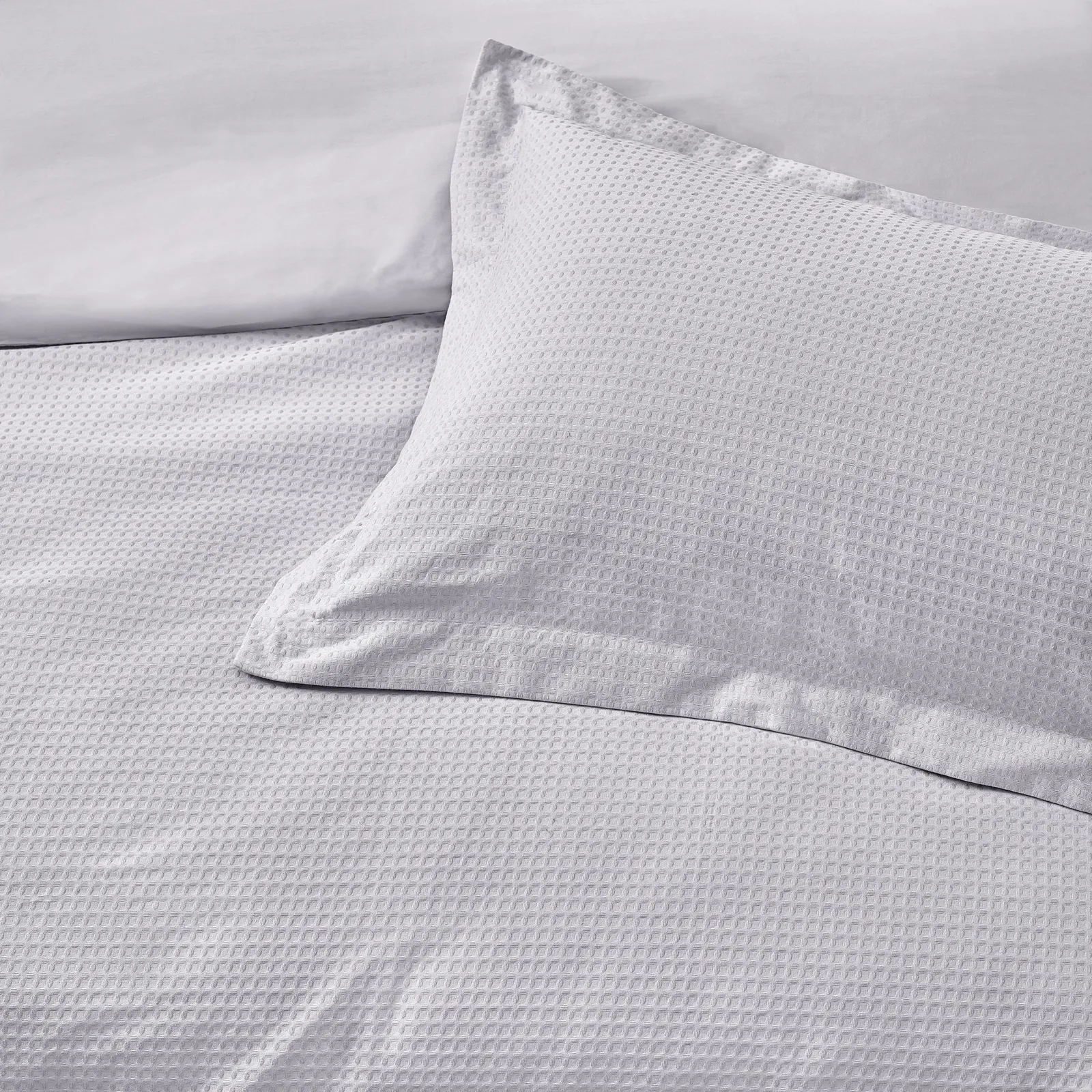 Yard Waffle Textured 100% Cotton Duvet Cover Set in Silver 4