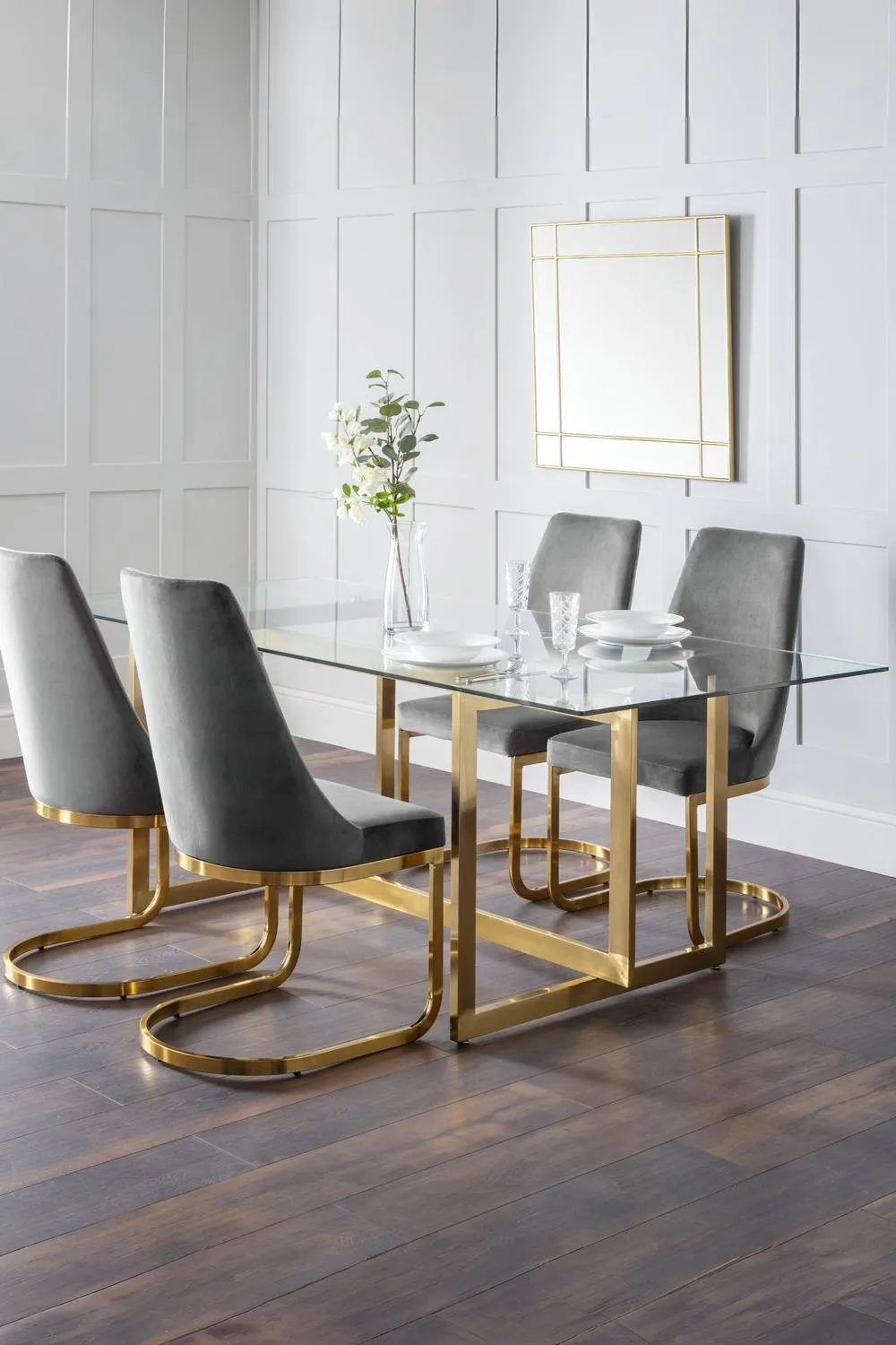Julian Bowen Minori Rectangular Glass Top 4-6 Seater Dining Table in Gold 2