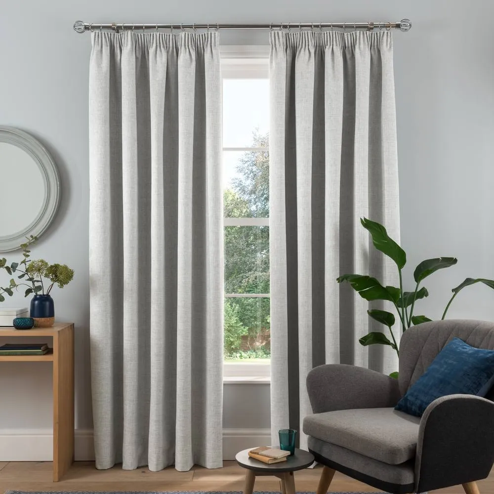Smart Living Textured Rib Weave Pencil Pleat Blackout Curtains - 2 Panels in Grey