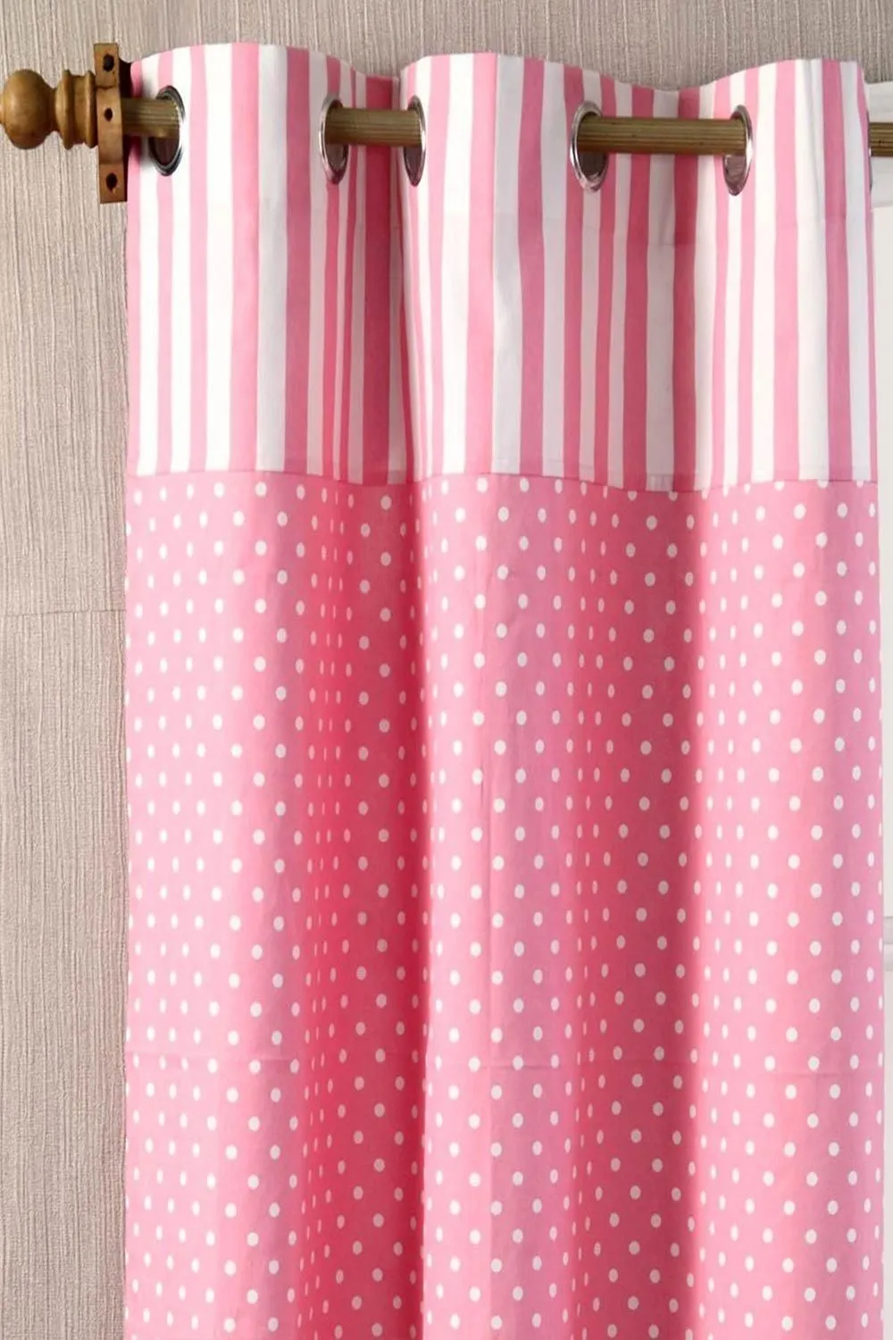 Homescapes Polka Dots Pink Ready Made Eyelet Curtain Pair 2