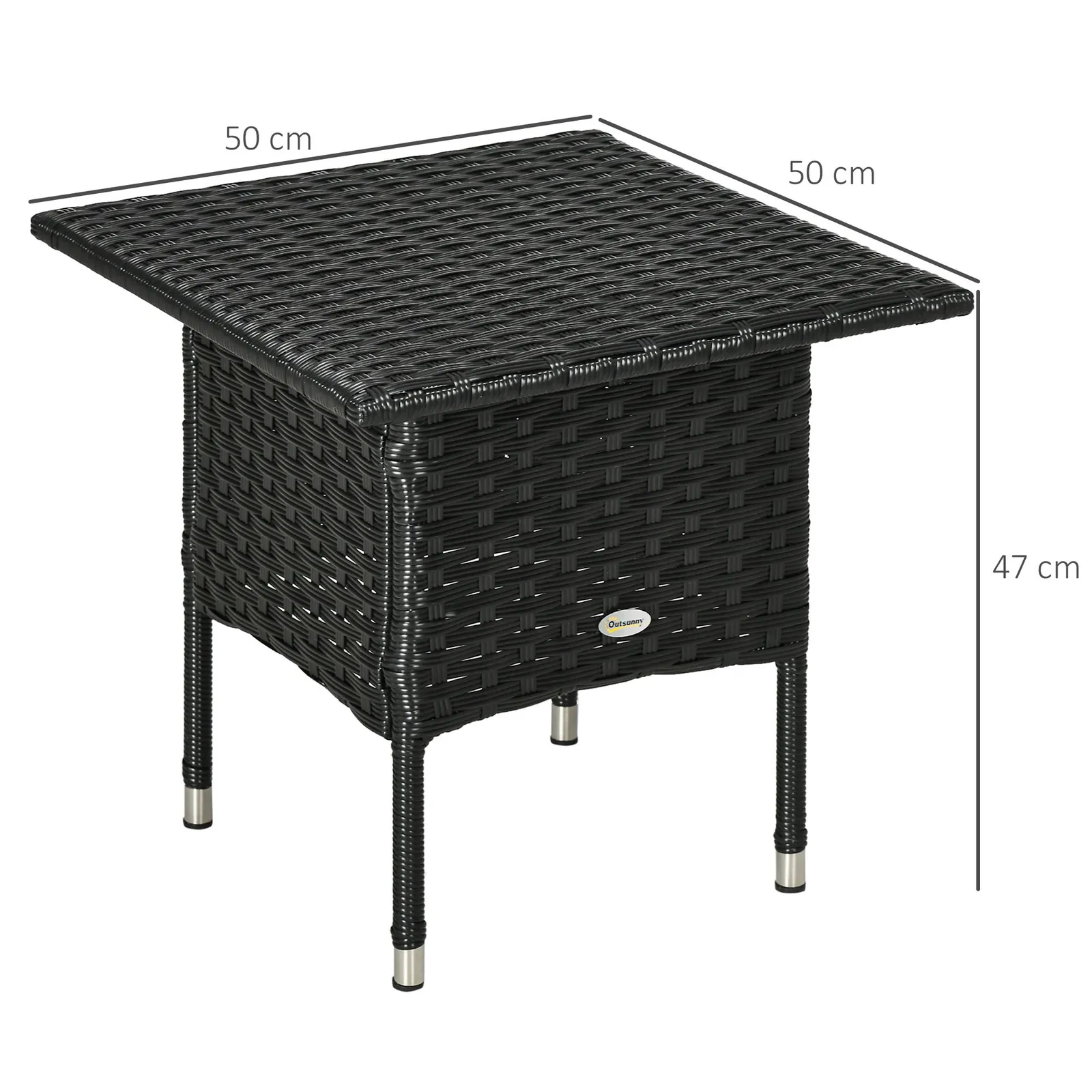 OUTSUNNY PE Rattan Outdoor Coffee Table, Easy Match Rattan Side Table in Black 3