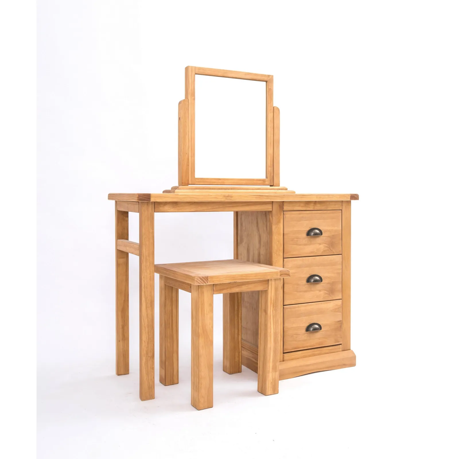 Cabinet Bits Lucca 3 Drawer Dressing Table Set Brass Cup Handle in Light Brown 2