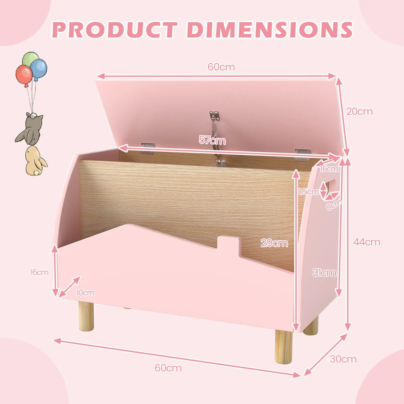 Costway Toy Storage Chest Bookcase Wooden Toy Box w/ Shelf in Pink 2