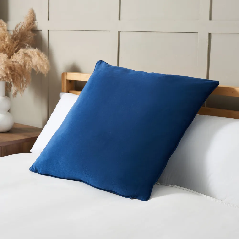 Large Velour Piped Cushion, Navy 1