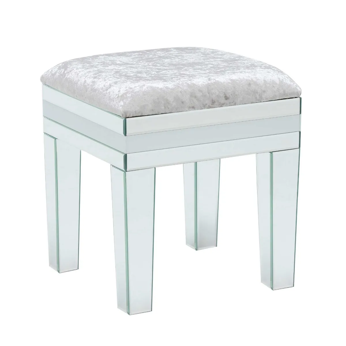 Krystal Dressing Table Stool, White Glass and Mirror
