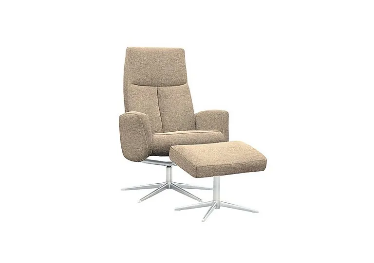 Vaasa Fabric Swivel Recliner Chair and Footstool with Chrome Base - Dapple Sparrow