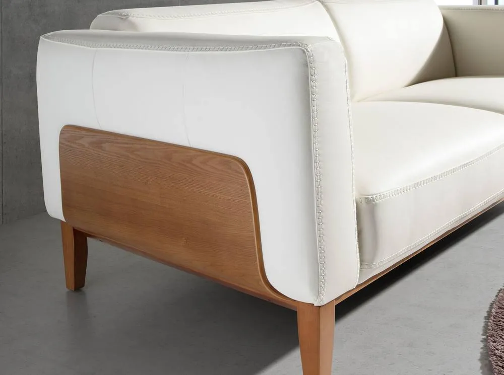 Angel Cerda White 3-Seater Cowhide Leather Sofa with Walnut Legs 5