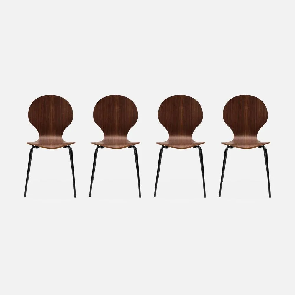 sweeek Set Of 4 Retro Wooden Stacking Chairs in Brown 3