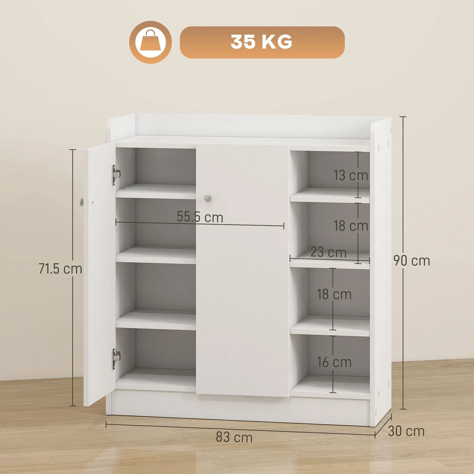 HOMCOM Shoe Storage Cabinet Footwear Rack Stand w/Adjustable Shelves White 3