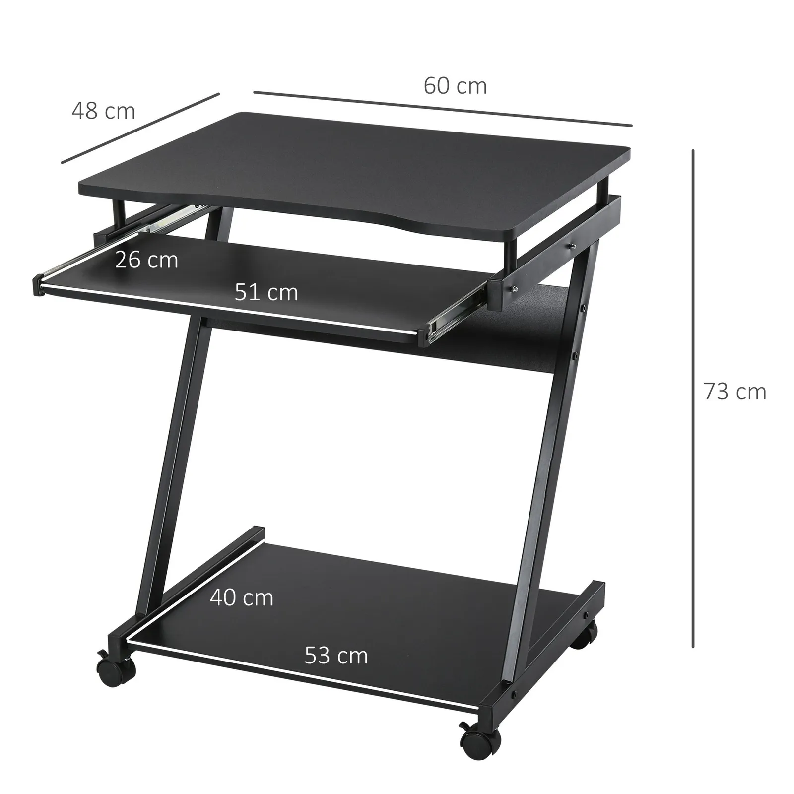 HOMCOM Movable Computer Desk with 4 Moving Wheels Sliding Keyboard Tray in Black 3