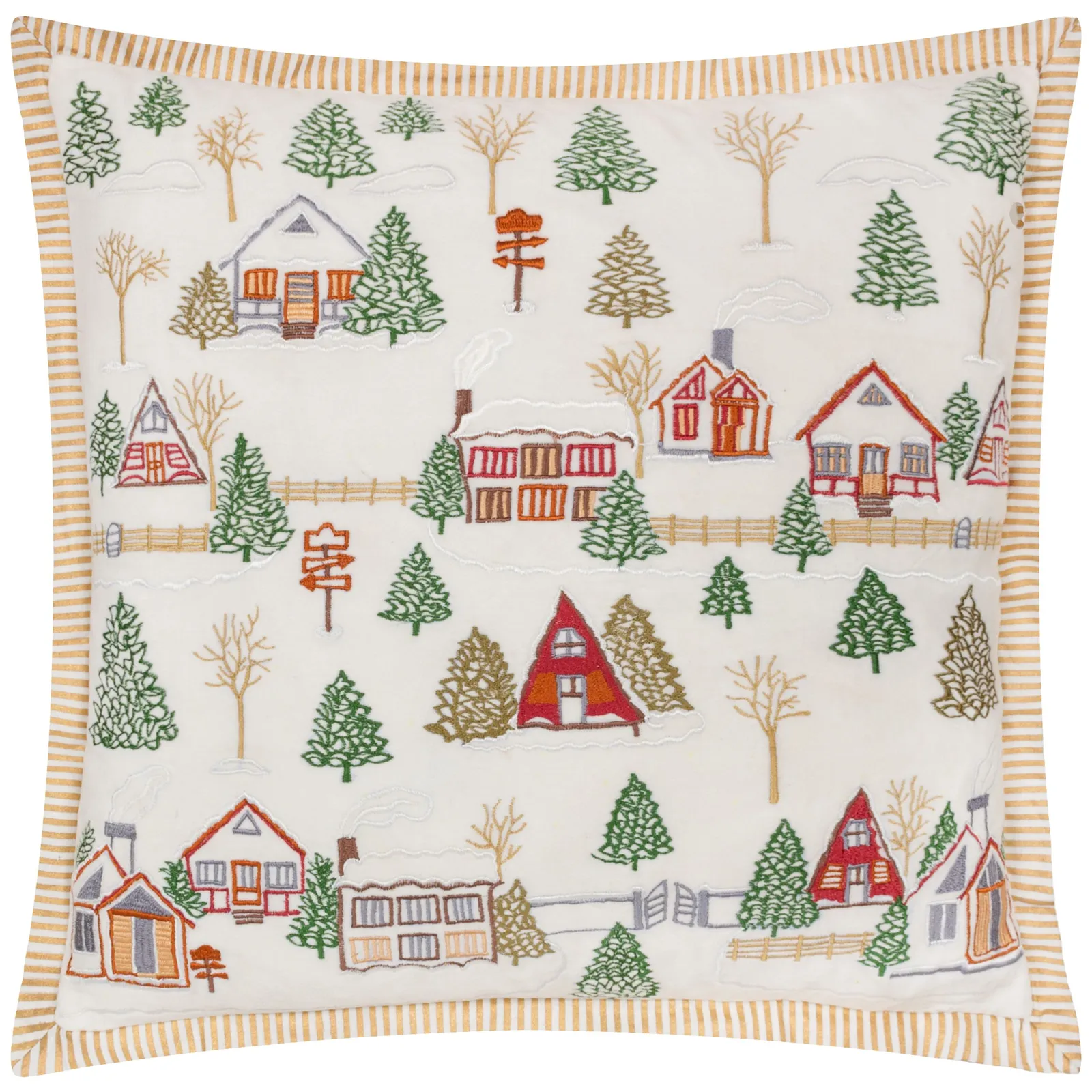 Paoletti Winter Ski Lodges Embroidered Polyester Filled Cushion in White 2