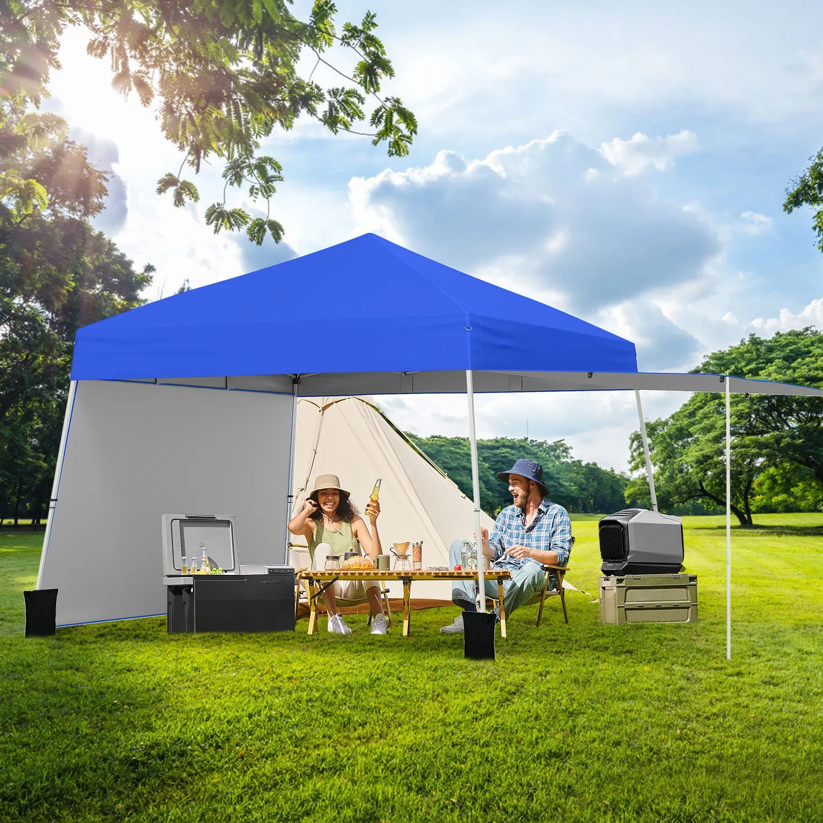 Costway 14 x 9.2 FT Outdoor Pop up Canopy Tent Easy Setup Sun Shelter in Blue 4